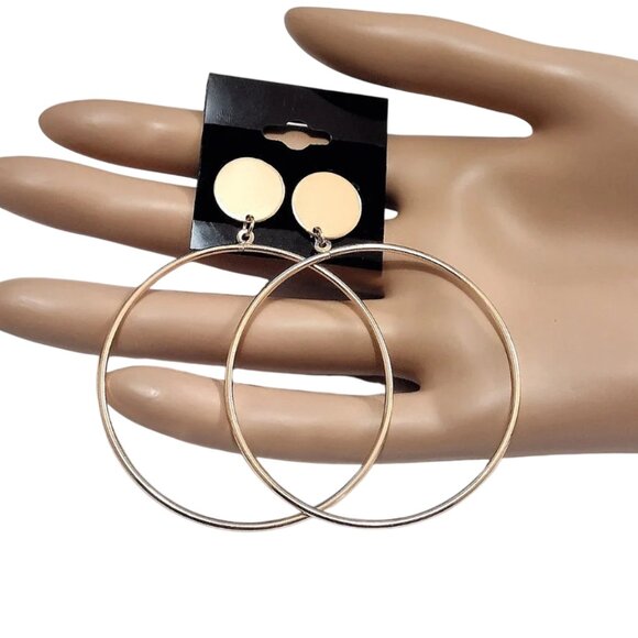 2 Inch 50mm Door Knocker Hoop Pierced Post Earrings Gold Tone - Picture 5 of 5